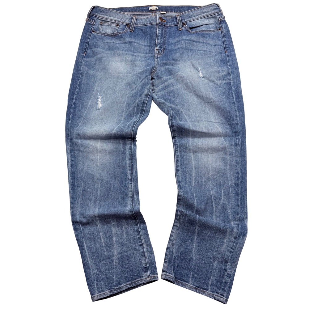 J. Crew Stretch Straight Leg Jeans Women's 32 Medium Wash Distressed Denim Blue